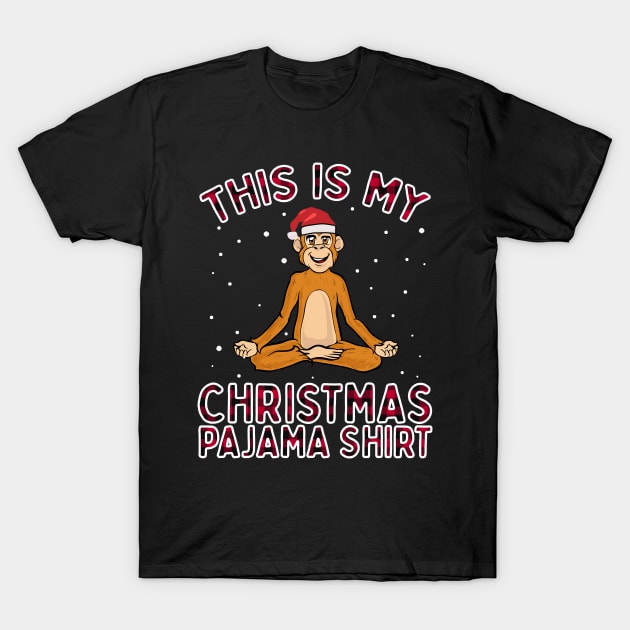 Funny Cute Christmas Monkey Gift - Pajamas Santa Hat Xmas T-Shirt by VDK Merch